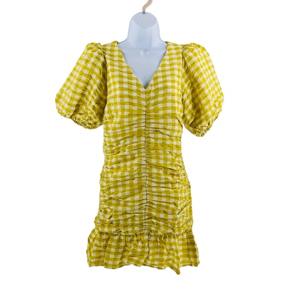 Petal & Pup NEW Tenice V Neck Gingham Puff Sleeve Mini Dress Green Size XS - Picture 5 of 11